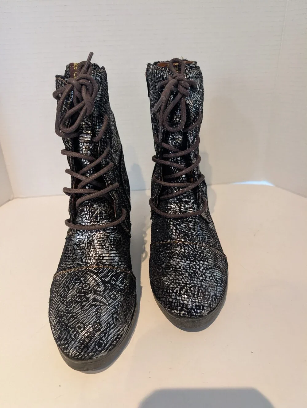 TMA EYES LEATHER Combat Boots Black with Lace Look Sz. 7
